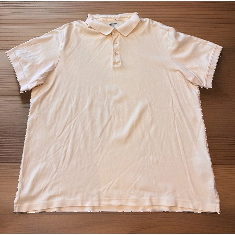 Lands End Mens 2XLT 50-52 Light Yellow Polo Shirt 100% Cotton Traditional Fit